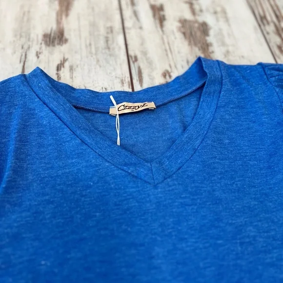 CzzzyL Women’s Nursing Blouse Blue V-Neck Puff Sleeve Top | Size Small | NWT - Picture 8 of 11